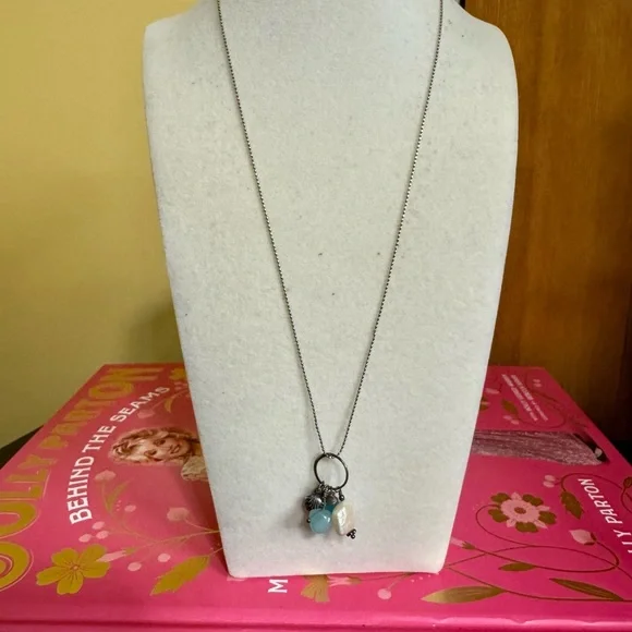 Sterling Silver Delicate Blue Glass and Pearl Bead Pendent Necklace - Picture 2 of 7